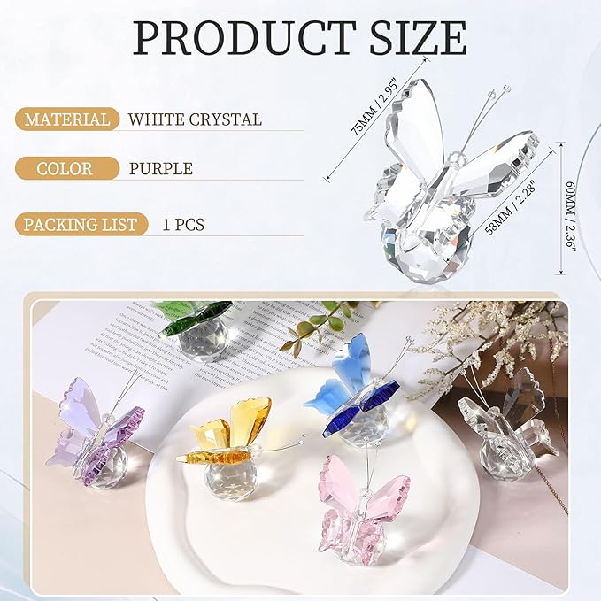 PATIKIL Butterfly Crystal Paperweight, 75mm / 3 Inch Crystal Paperweight Paper Weight for Home Office Desktop Table Decor Wedding Party Jewelry Ornaments, White