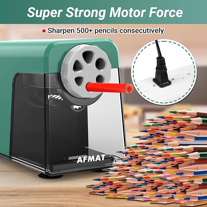 AFMAT Heavy Duty Electric Pencil Sharpener, 6 Holes, Auto Stop Pencil Sharpeners for 6-11mm Pencils, Classroom Electric Sharpener for Artists, 7000 Sharpenings, Save Pencils, PSX1