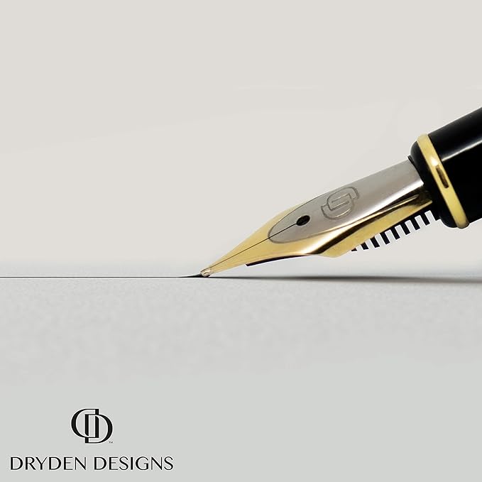 Dryden Designs Fountain Pen - Medium and Fine Nibs | Includes 24 Ink Cartridges and Ink Refill Converter | Consistent Writing, Smooth Flow - Luscious Pink