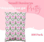 14.5x19 Designer Poly Mailer 100 Pack Heavy Duty Waterproof Self Seal Shipping Bags for Small Business Large Mailing Envelopes Bulk Tear Resistant Packaging Coquette Christmas Holiday Bows
