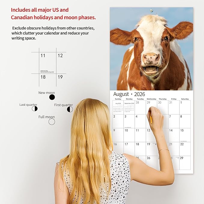 2026 Wall Calendar,Calendar 2026, November 2025 - December 2026, Wall Calendar Smiling Animals, 12" x 24" Opened,Full Page Months Thick & Sturdy Paper for Calendar Organizing & Planning