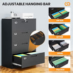 AFAIF 4 Drawer File Cabinets for Home Office, Metal Filing Cabinet with Lock, Black Locking File Caninet Four Drawer, Office Storage Caninets Steel Cabnet for Letter/Legal/A4/F4-Assembly Required