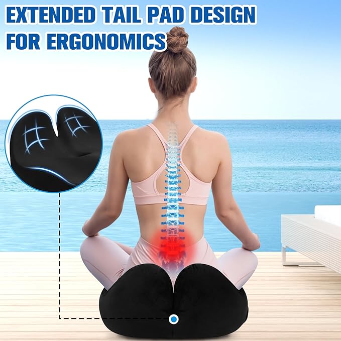 DailyCuddles Seat Cushion, Chair Cushions for Office Chairs/Desk Seats/Wheelchair - Hip&Sciatica&Tailbone Pain Relief Memory Foam Office Chair Cushion for Long Sitting Office Workers, Black
