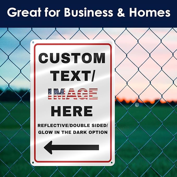 Custom Directional Arrow Sign Large, 30''x24'' Glow in the Dark/Reflective Option, Personalized Metal Address Plaque, Customize for Business Logo, Office, Home, Yard, Outdoor