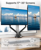 monTEK Dual Monitor Stand Mount with USB for Up to 35" Screens, Each Arm Holds Max 24.25lbs, Full Motion Adjustable Monitor Arm Desk Mount with C-Clamp/Grommet MA1010UCBK-D