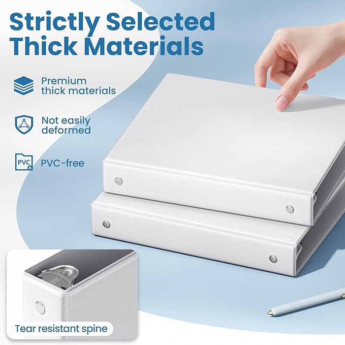 SUNEE 3 Ring Binder 1 Inch 1 Pack, Clear View Binder Three Ring PVC-Free (Fit 8.5x11 Inches) for School or Office Supplies, White