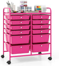 Giantex 12 Drawer Rolling Storage Cart Tools Scrapbook Paper Office School Organizer (Hot Pink)