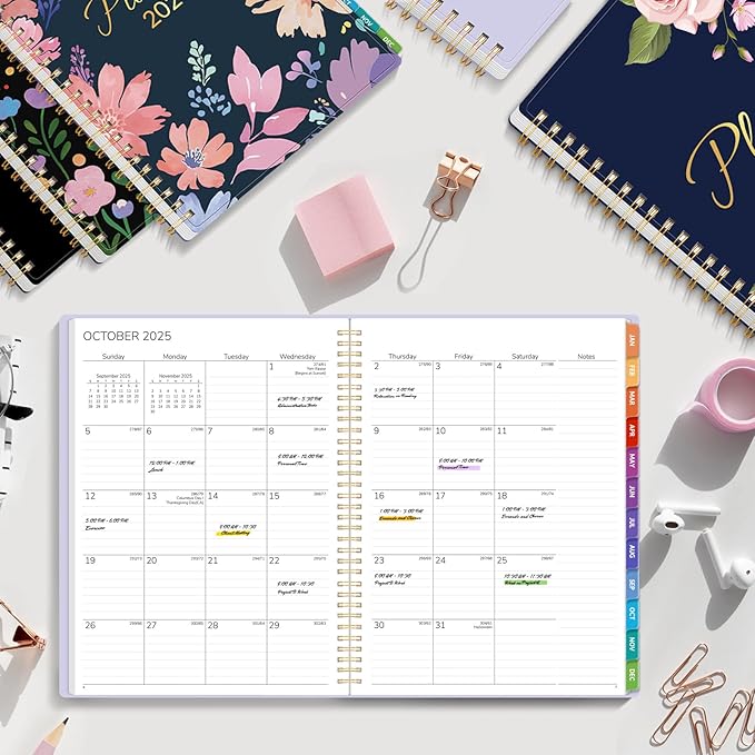 GNL 2026 Planner, Weekly and Monthly Planner January - December 2026, 8.5" x 11" Monthly Planner with Waterproof Flexible Cover, Spiral Binding Notebook with Colorful Tab, Pockets, Bookmark, Purple