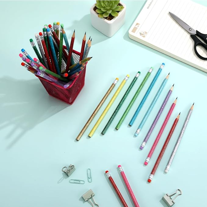 TecUnite 120 Pcs #2 HB Pencils with Eraser No 2 Unsharpened Wooden Hexagonal Pencils for Adults Gifts for School Exam art Learning Office Sketching(Glitter Series)