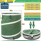 24-Gallon Collapsible Trash Can (19x21 in) Hard-Shell Bottom Leaf Bag,Yard Waste Bags,Garden Debris Bag,RV Camp Waste Bin,Pop-Up Trash Can,Recycling Bin,Laundry Hamper,Lawn Grass Clippings,Weed Barrel