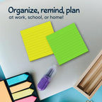 Lined Sticky Notes 3x3 Pack of 8, Bright Colored Super Self Sticky Pads - 60 Sheets/Pad - Easy to Post for School, Office Supplies, Desk Accessories
