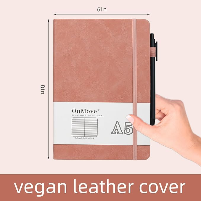 OnMove Notebooks Journal for Women Men 12 Pack Leather Hardcover with Pen Holder A5 160 Pages 100 GSM Thick Paper for Work School Lined Pink
