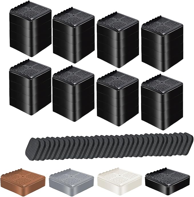 Furniture Risers, 8 Pack Bed Risers with Non-Slip Grip and Heavy Duty Support, 1 Inch 2 Inch 3 Inch 4 Inch Height Lift for Couch, Sofa, Table, Desk, Chair, Refrigerator - Black, 1+1+1+1 Inch