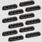 Apromisith USB Cable Organizer Clips Cord Holder,12 Packs (3-Slots) Black Self Adhesive Desk Cord Cable Management
