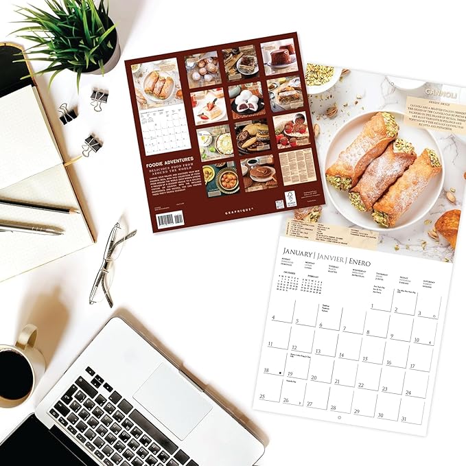 Graphique 2026 Foodie Adventures Wall Calendar | 12” x 12” | Thick Paper | Home & Office Organizer | Large Monthly Grid | 3 Languages & Marked Holidays | 4 Month Preview Page for 2027