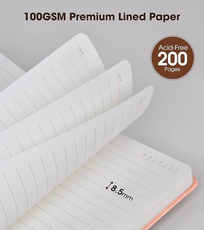 vfaejll Pink A5 Lined Leather Journal Notebook for Men Women,5.9" X 8.4" Personalized Hardcover Journal with Pen,200 Pages 100 Gsm Thick Ruled Paper Daily Diary for Travel,Business,Work,Writing