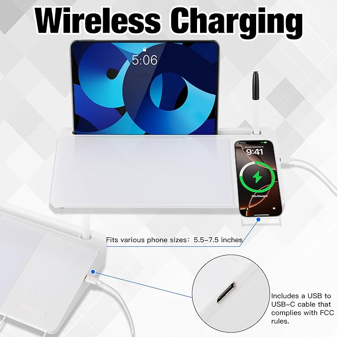 Glass Desktop Whiteboard with Wireless Charger & Storage, Desk Dry Erase Note Memo Board, Compact Desk Organizer for Desk, Office, School Supplies, White, 2026