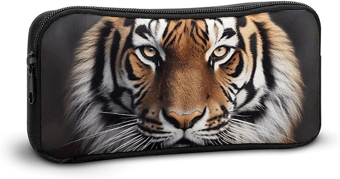 BWQJKUO Pencil Pen Case, Tiger Printed Pouch Big Capacity Pen Bag with Zipper Durable Stationary Storage Bag