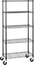 Amazon Basics 5-Shelf Adjustable, Heavy Duty Storage Shelving Unit on 4'' Wheel Casters, Metal Organizer Wire Rack, 30" L x 14" W x 64.75" H, Black