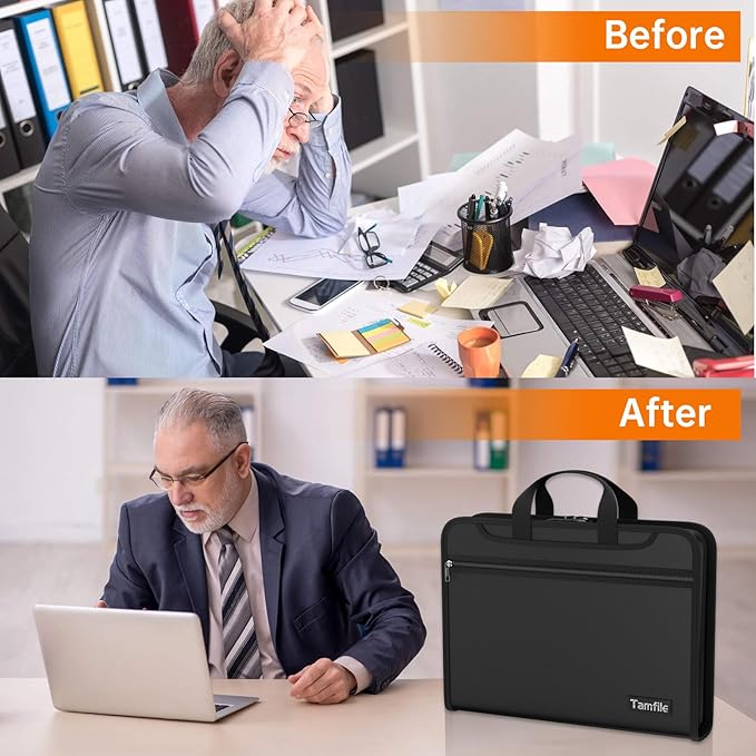 5200℉ Fireproof Accordion File Organizer with Lock, Thickened Document Organizer 13 Colorful Pocket with Labels, Important Document Organizer, Expanding File Folder with Handle for Letter A4 (Black)