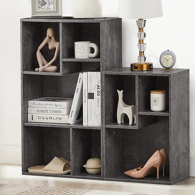 VECELO Wide Bookshelf Set, Fits 9.3" × 10-12.8" Hardcovers, Cube Storage Bookcases, Free-Standing for Living Room, Bedroom, Home Office, 2/3-Tier, 2-Pack, Gray