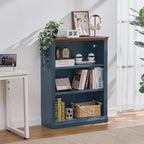 RWYHG 43" Blue Tall Bookshelf Set of 3,3-Tier Thick Wooden Book Shelf with Adjustable Shelves,Free Standing Farmhouse Bookcase with Open Display Storage,Floor Vintage Bookshelves for Living Room ﻿