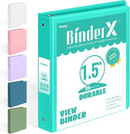 BinderX Extra Durable 1.5 Ring Binder, Round Ring 1.5 Inch Binders, Fits 325 Sheets of 8.5x11 Paper, Customizable View Cover with Inside Pockets, Cute 1.5" Binder, School Supplies for Girls, Aqua Blue