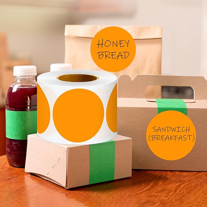 3 Inch Round Color Coding Labels (500 per Roll) - Colored Dot Stickers Round Labels for Inventory, Warehouse, Office Organizing - Orange Circle Stickers