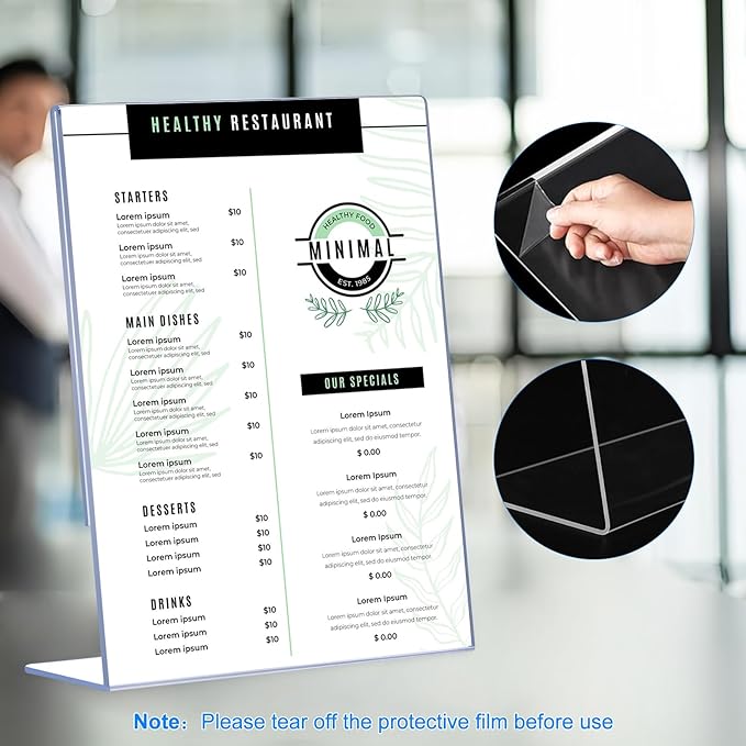 DECOHOBO 30 Pack Acrylic Sign Holder 8.5 x 11, Clear Plastic Display Stands for Tabletop, L-Shape Acrylic Stands for Flyers, Documents, Office, Restaurants, Vertical Sign Holder 8.5x11 for Desktop