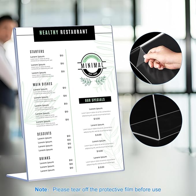 DECOHOBO 24 Pack Acrylic Sign Holder 8.5 x 11, Clear Plastic Display Stands for Tabletop, L-Shape Acrylic Stands for Flyers, Documents, Office, Restaurants, Vertical Sign Holder 8.5x11 for Desktop
