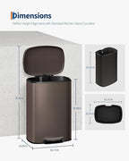 Garvee 13 gal (50 L) and 2.6 gal (10 L) Metal Trash Can Combo Set, Rustproof Garbage Can with Lid, Step-on Trash Bin with Inner Bucket, Rear Handle, Brown