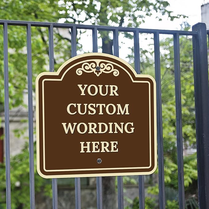 Custom Decorative Sign, Personalized Metal Sign for Business, Driveway, Home, Airbnb, Office Door Plaque, Brown Background Sign, 18x18 Inches, ACM, Fade Resistant, Made in USA by Sigo Signs