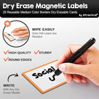 Attractivia Dry Erase Magnetic Labels 3.7 x 2.8 in, Color Borders, Medium Dry Erase Magnets, 20-Pack, White Erasable Write-On All-Purpose Labels, for Office, Education, Home, Whiteboard