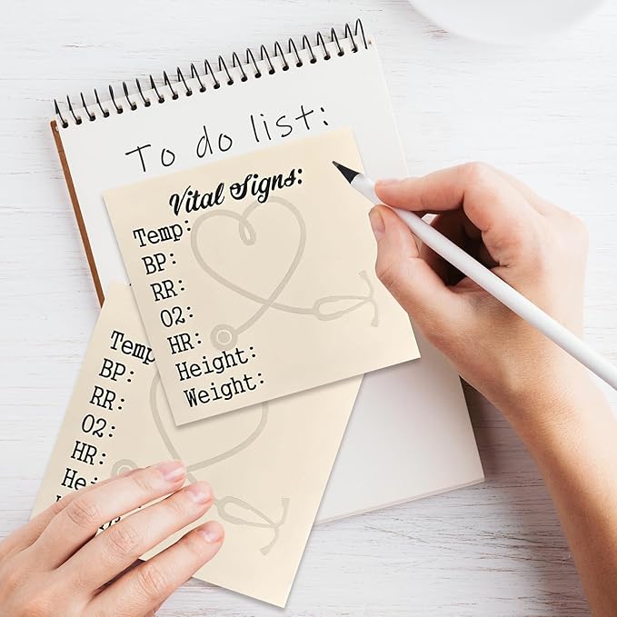 4 Pack Nurse Sticky Notes for Vital Signs – Daily Monitoring Notepad, Patient Health Checklist Pad, Pocket Size, Hr Bp Oxygen Recording for Nurse Practitioner Week Gifts
