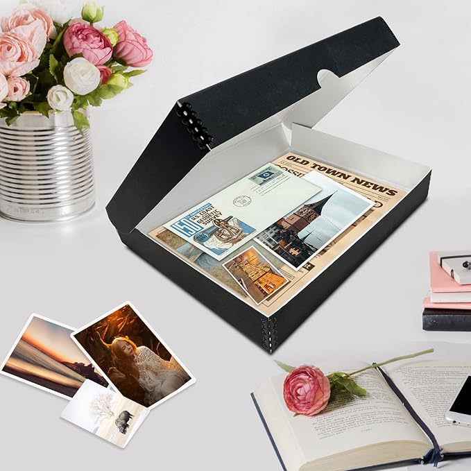 Lineco Folio Storage Box, Clamshell Design, 9.5x12.5x1.75 Inches, Archival Boxboard, Preserve Photos, Cards, Magazines, Documents, Art, Ephemera, Family Records, Black, Pack of 1