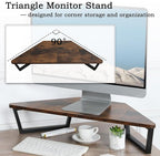 TEAMIX 26 inch Triangle Monitor Stand Riser, Desktop Corner Shelf with Metal Leg Wood Computer Stand with Storage Laptop Riser Office Organization