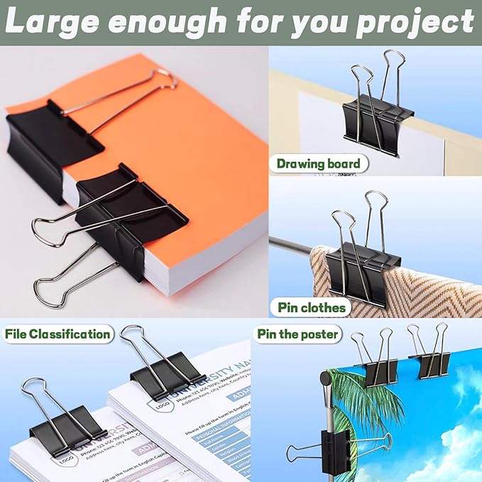 TOTDTDA 3 Inch Extra Large Jumbo Binder Clips (24 Pack), Heavy Duty Paper Clamps for Office and Home Supplies, Black