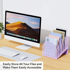 OUTIOE 5-Section Desk File Organizer, Metal Mesh Folder Organizer for Documents, Mail & Office Papers (Purple)