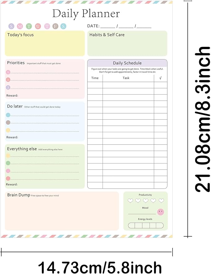 ADHD Daily Planner Notepad Daily Planner Desk Pad & Task Management Notepad to Stay Organized 5.8x 8.3 Inch Weekly Planner Daily To Do List for Weekly Schedule