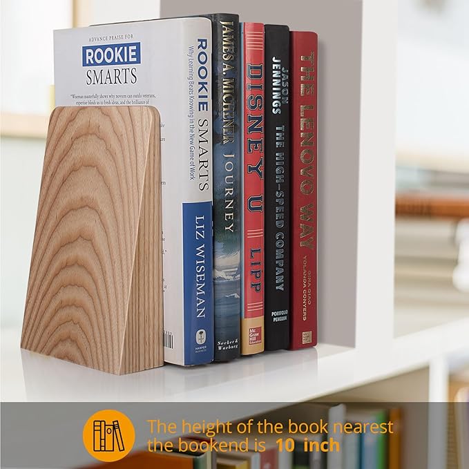 DRELIFAM Ash Wood Book Ends Heavy Duty Handmade Book Ends for Shelves Decorative Bookends to Hold Heavy Books (Ash Wood Large)