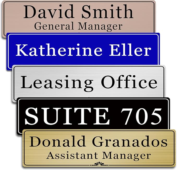Custom Elegant Office Engraved Name Plate for Doors or Wall Sign, Personalized Office Door Name Plates with Adhesive, Laser Engraving, 10 Colors Available (Size 2.5"H x 8"L)