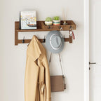 AMBIRD Wall Hooks with Shelf, 26.57 Inch Entryway Wood Coat Hooks for Wall with Shelf, Coat Rack Wall Mount with 5 Dual Hooks 3 Key Hooks Mail Organizer and Key Rack Holder (Brown)