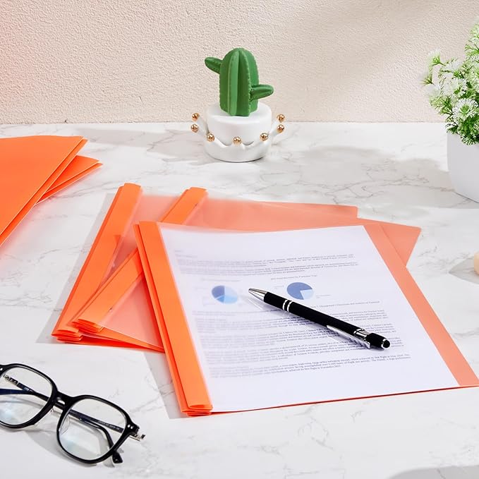 Feifeiya 48 Pack Plastic Report Covers with 3 Prongs Presentation Folders Bulk, 100 Sheet Capacity, Clear Front Report Covers for Presentation Document Paper School Office Supplies (Orange)