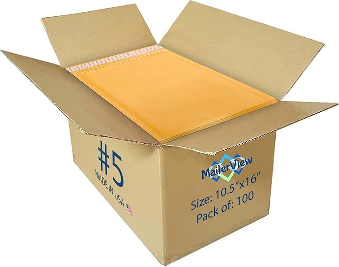 Kraft 10.5x16 Large Bubble Mailers #5 | Self Seal Padded Envelopes | Air Lined Cushioned Yellow Bubble Mailer | Usable Size 10.5x15 | 100 Pack Bulk | Lightweight shipping Bags | Made in USA