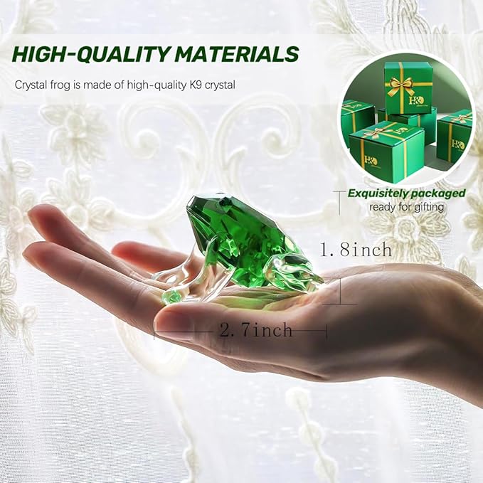 H&D HYALINE & DORA Small Crystal Frog Figurine Collection Paperweight Table Centerpiece Ornament(Green)