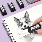 Black Erasers, 6 Pack Block Pencil Erasers – Smudge-Free Latex-Free Art Erasers for Kids & Adults Artists, Clean Erase for School, Homework, Office & Drawing