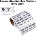 9001-10000 Consecutive Number Inventory Stickers Self Adhesive Waterproof Labels Office Warehouse Numbering Classification Black Printing on Silver Sticker 0.79 x 0.38 Inch