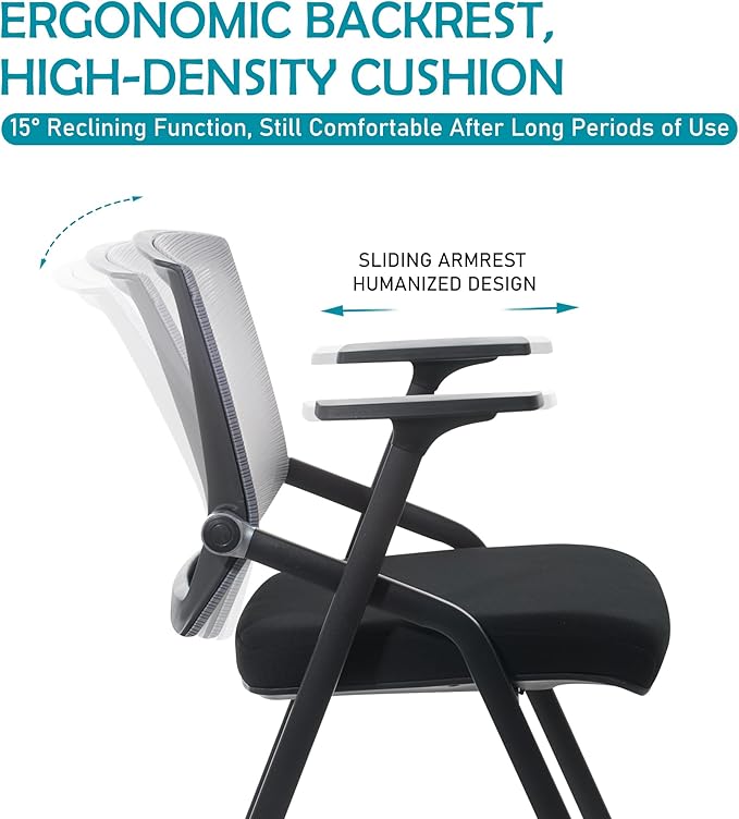 BLANEDUO Conference Room Chairs, Folding Office Desk Chair with Lumbar Support and Sliding Armrest, Stackable Office Guest Chairs & Reception Chairs(12 Pack)