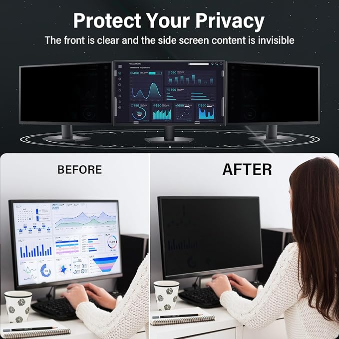 Mao Yeye [2 Pack] 24 Inch Computer Privacy Screen for 16:9 Aspect Ratio Widescreen Monitor, Eye Protection Anti Glare Blue Light Computer Monitor Privacy Filter, Removable 24 in Protector Film