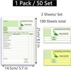 Garden Service Invoice Receipt Book, 2-Part Carbonless Landscaping Invoice Book for Small Business, 5.7 x 8.3 in, 50 Sets (White & Yellow), Lawn Care & Gardening Work Order Forms